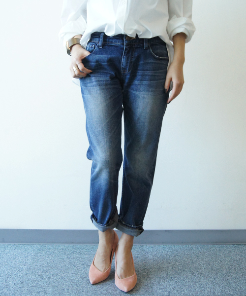 Jines(ジネス)の「【 Jines別注 】 Healthy スリムテーパード デニムパンツ - mid used(デニムパンツ)」|インディゴブルー