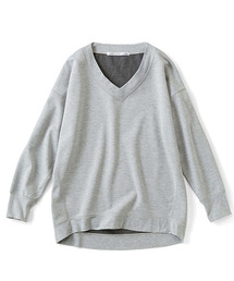 IEDIT | ＩＥＤＩＴレーベルコレクション　ゆったりシルエットが女っぽいボンディングカットソーの大人Ｖネックスウェットトップス　　(Tシャツ/カットソー)