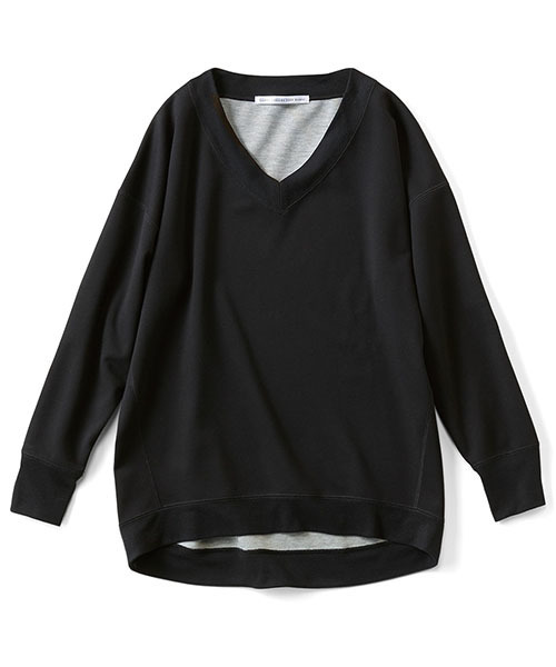 IEDIT（イディット）の「ＩＥＤＩＴレーベルコレクション　ゆったりシルエットが女っぽいボンディングカットソーの大人Ｖネックスウェットトップス（Tシャツ/カットソー・レディース・ホワイト/グレー/ブラック・SMALL/LARGE/MEDIUM/XX-LARGE/X-LARGE）」の3枚目の写真