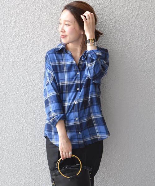 美品 ブルーレーベルクリストブリッジ チェックコットンシャツ 秋冬 36 キュプラミックスオーガニックコットンクレストブリッジチェック