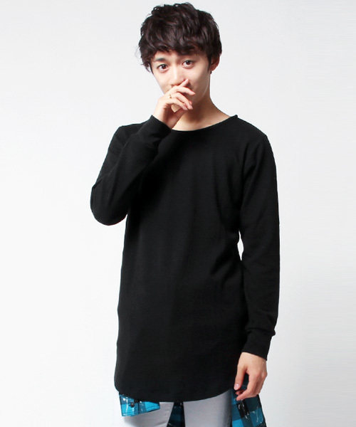 THE CASUAL(カジュアル)の「ミニワッフルロング丈ラウンドカットソー(Tシャツ/カットソー・メンズ・グレー/ホワイト/ブラック・46/48)」の2枚目の写真
