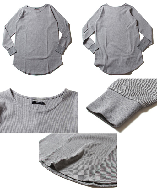 THE CASUAL(カジュアル)の「ミニワッフルロング丈ラウンドカットソー(Tシャツ/カットソー・メンズ・グレー/ホワイト/ブラック・46/48)」の4枚目の写真