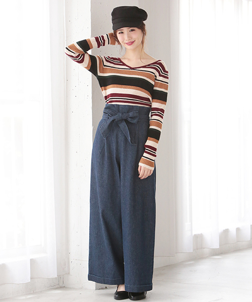 one after another NICE CLAUP(ワンアフターアナザーナイスクラップ)の「マルチボーダーVニット(ニット/セーター・レディース・ピンク系その他/マルチ/グリーン系その他・FREE)」の4枚目の写真