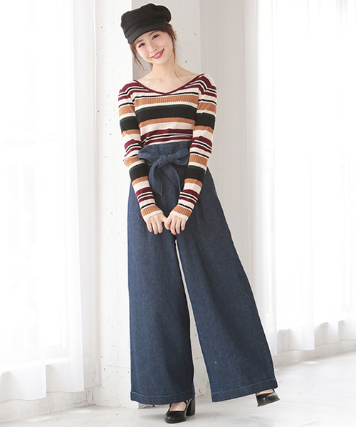 one after another NICE CLAUP(ワンアフターアナザーナイスクラップ)の「マルチボーダーVニット(ニット/セーター・レディース・ピンク系その他/マルチ/グリーン系その他・FREE)」の5枚目の写真