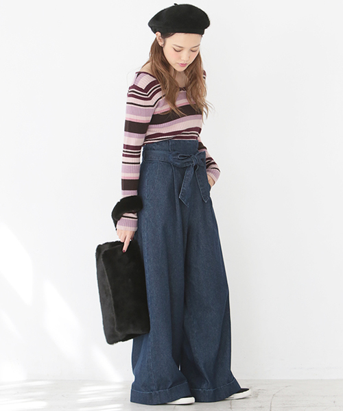 one after another NICE CLAUP(ワンアフターアナザーナイスクラップ)の「マルチボーダーVニット(ニット/セーター・レディース・ピンク系その他/マルチ/グリーン系その他・FREE)」の9枚目の写真