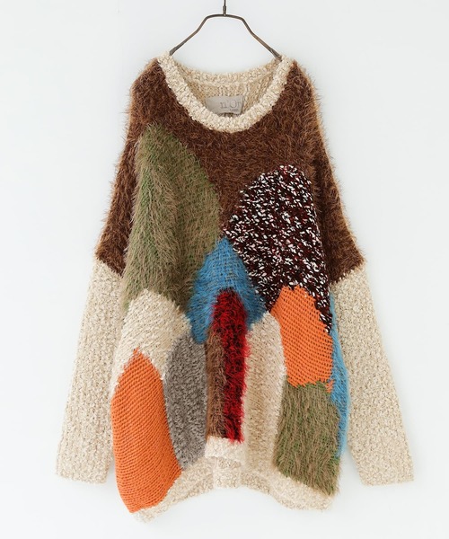 n'OrLABEL（ノアールレーベル）の「『カラフル配色×主役ニット』（ニット/セーター・レディース・ホワイト/ネイビー・FREE）」の4枚目の写真