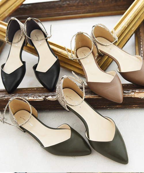 Luz Llena（ラズレナ）の「[made in JAPAN]パイソン柄コンビポインテッドトゥセパレートパンプス（パンプス・レディース・グリーン/ダークベージュ/ブラック・24.0cm/23.0cm/23.5cm/22.5cm/24.5cm）」の3枚目の写真