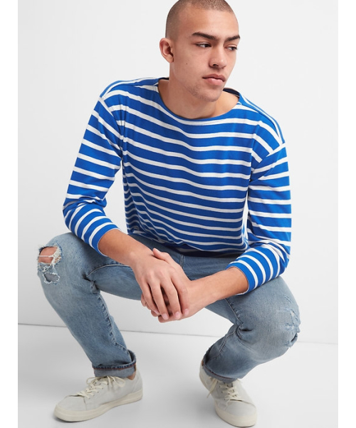 GAP(ギャップ)の「七分袖ストライプTシャツ(Tシャツ/カットソー・メンズ・ブルー系その他/ホワイト系その他/ブラック系その他/マルチ・M/L/XS/XL/S)」の4枚目の写真
