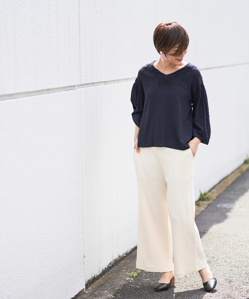 CIAOPANIC（チャオパニック）の「ランダムテレコワイドパンツ（その他パンツ・レディース・アイボリー/チャコールグレー・FREE）」の3枚目の写真