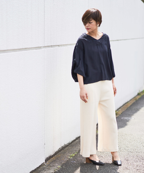 CIAOPANIC（チャオパニック）の「ランダムテレコワイドパンツ（その他パンツ・レディース・アイボリー/チャコールグレー・FREE）」の15枚目の写真