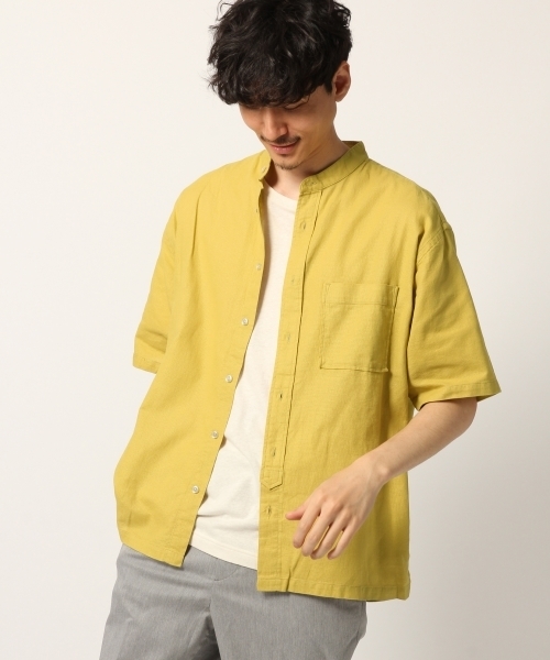GLOBAL WORK（グローバルワーク）の「パナマバンドカラーシャツ/797219（シャツ/ブラウス・メンズ・ホワイト/ネイビー/イエロー/グリーン・SMALL/MEDIUM/LARGE/X-LARGE）」の4枚目の写真