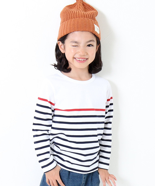 devirock(デビロック)の「パネルボーダークルーネック長袖Tシャツ(Tシャツ/カットソー・キッズ・ブルー系その他/ブルー系その他2/ブラック系その他/ホワイト系その他2/ホワイト系その他・100cm/110cm/120cm/130cm/140cm/150cm/160cm)」の2枚目の写真