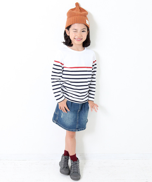 devirock(デビロック)の「パネルボーダークルーネック長袖Tシャツ(Tシャツ/カットソー・キッズ・ブルー系その他/ブルー系その他2/ブラック系その他/ホワイト系その他2/ホワイト系その他・100cm/110cm/120cm/130cm/140cm/150cm/160cm)」の6枚目の写真