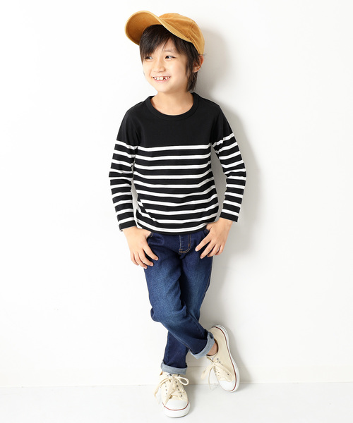 devirock(デビロック)の「パネルボーダークルーネック長袖Tシャツ(Tシャツ/カットソー・キッズ・ブルー系その他/ブルー系その他2/ブラック系その他/ホワイト系その他2/ホワイト系その他・100cm/110cm/120cm/130cm/140cm/150cm/160cm)」の8枚目の写真