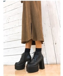 R&E | ViVi12月号掲載【R＆E】ベロアチャンキーヒールレースアップシュートブーツ(ブーツ)