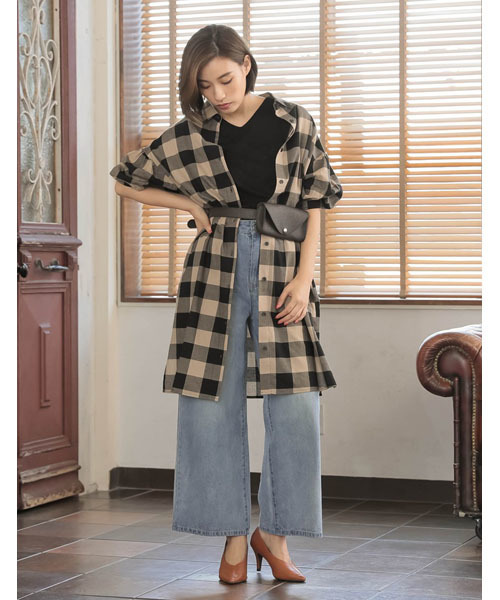 Re Edit リエディ の ブロックチェック柄ロングネルシャツワンピース ワンピース Wear