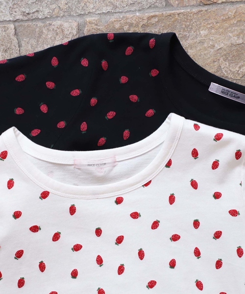 one after another NICE CLAUP（ワンアフターアナザーナイスクラップ）の「ストロベリー柄Tシャツ（Tシャツ/カットソー・レディース・ブラック/オフホワイト・FREE）」の12枚目の写真