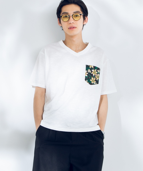 WEGO/パターンポケット切替VネックTシャツ