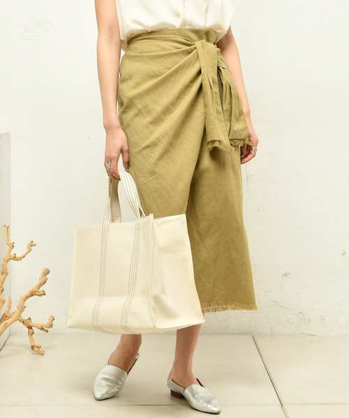 DouDou（ドゥドゥ）の「リネンラップスカート（スカート・レディース・ベージュ/グリーン・FREE）」の11枚目の写真