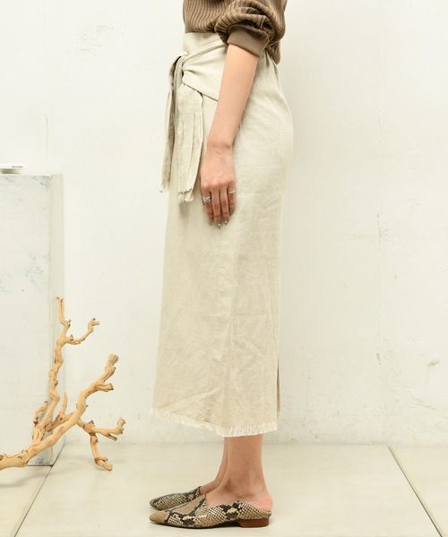 DouDou（ドゥドゥ）の「リネンラップスカート（スカート・レディース・ベージュ/グリーン・FREE）」の10枚目の写真