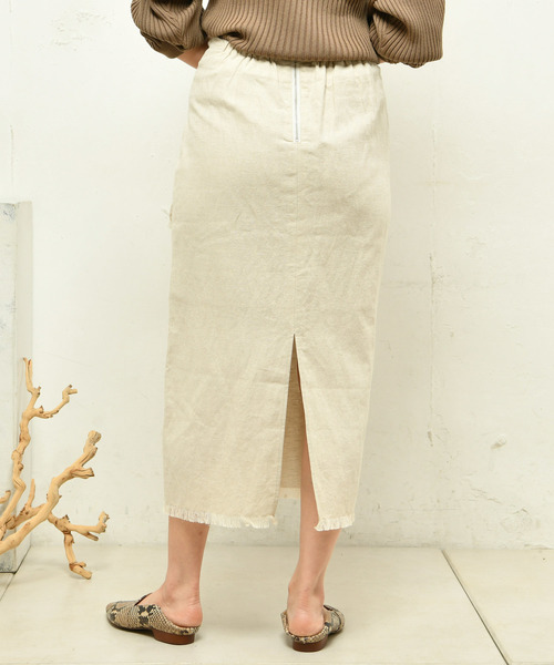 DouDou（ドゥドゥ）の「リネンラップスカート（スカート・レディース・ベージュ/グリーン・FREE）」の14枚目の写真