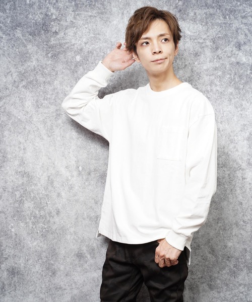 おしゃれスタ（オシャレスタ）の「ビッグシルエットクルーネックTシャツ(IR) オーバーサイズ メンズ レディース（Tシャツ/カットソー・メンズ・ホワイト/ベージュ/ブラック/パープル/パープル系その他/サックスブルー/サンドベージュ/グリーン/チャコールグレー・M/L/XL）」の2枚目の写真