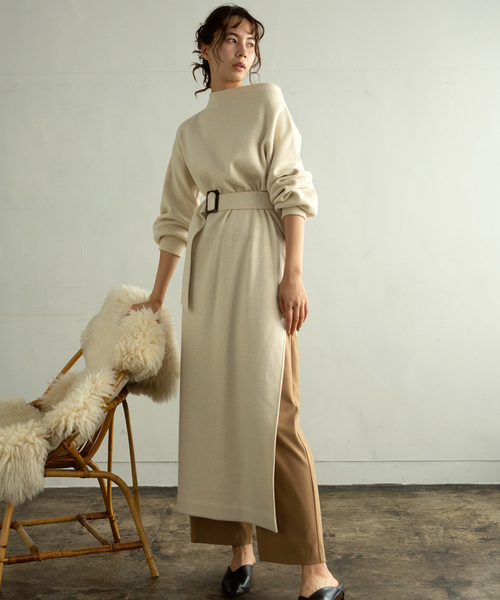 ドゥーズィエムクラス カシミヤ混 ニットワンピース 丸かっ マキシ  
