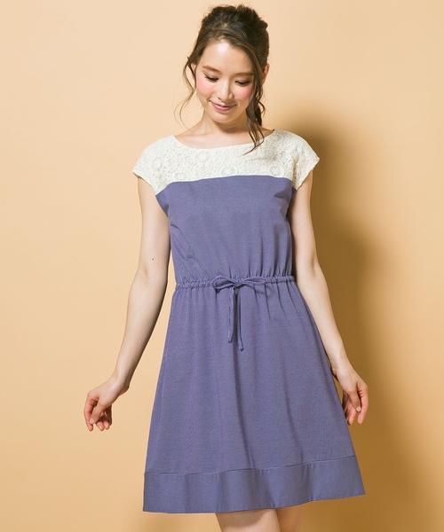 組曲 クミキョク の レースコンビストライプジャージワンピース ワンピース Wear