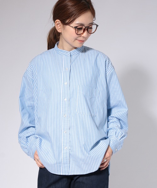 AMERICAN HOLIC（アメリカンホリック）の「スタンドカラーBIGシャツ【WEB限定】＊（シャツ/ブラウス・レディース・オフホワイト/ホワイト系その他7/ベージュ/ネイビー/サックスブルー/ブルー系その他7/ピンク/マルチ・M/L）」の7枚目の写真