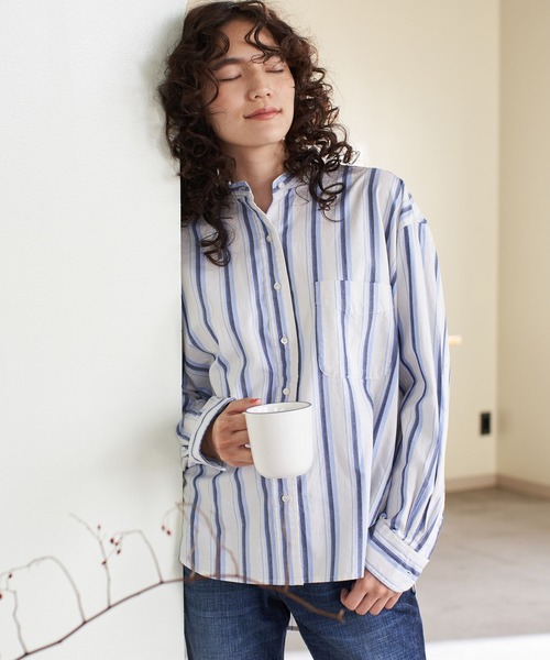 AMERICAN HOLIC（アメリカンホリック）の「スタンドカラーBIGシャツ【WEB限定】＊（シャツ/ブラウス・レディース・オフホワイト/ホワイト系その他7/ベージュ/ネイビー/サックスブルー/ブルー系その他7/ピンク/マルチ・M/L）」の17枚目の写真