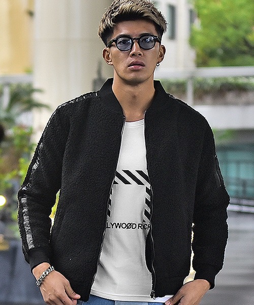 JOKER(ジョーカー)の「カモ柄ラインボアMA-1/ボアブルゾン フリース アウター(MA-1)」|ブラック