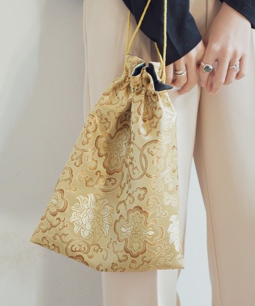 Aunt Marie's（アントマリーズ）の「ジャガード巾着チャイナバッグ/ AUNT MARIE'S（ハンドバッグ・レディース・ベージュ/パープル/ネイビー/ブラウン/レッド/カーキ/ピンク/イエロー/オレンジ/ブルー/グリーン・FREE）」の3枚目の写真