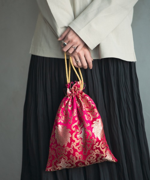 Aunt Marie's（アントマリーズ）の「ジャガード巾着チャイナバッグ/ AUNT MARIE'S（ハンドバッグ・レディース・ベージュ/パープル/ネイビー/ブラウン/レッド/カーキ/ピンク/イエロー/オレンジ/ブルー/グリーン・FREE）」の8枚目の写真