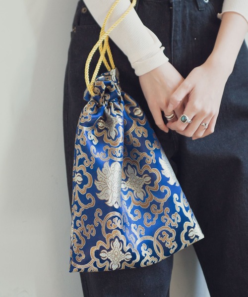 Aunt Marie's（アントマリーズ）の「ジャガード巾着チャイナバッグ/ AUNT MARIE'S（ハンドバッグ・レディース・ベージュ/パープル/ネイビー/ブラウン/レッド/カーキ/ピンク/イエロー/オレンジ/ブルー/グリーン・FREE）」の6枚目の写真