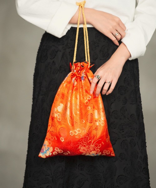 Aunt Marie's（アントマリーズ）の「ジャガード巾着チャイナバッグ/ AUNT MARIE'S（ハンドバッグ・レディース・ベージュ/パープル/ネイビー/ブラウン/レッド/カーキ/ピンク/イエロー/オレンジ/ブルー/グリーン・FREE）」の11枚目の写真