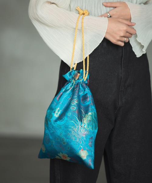 Aunt Marie's（アントマリーズ）の「ジャガード巾着チャイナバッグ/ AUNT MARIE'S（ハンドバッグ・レディース・ベージュ/パープル/ネイビー/ブラウン/レッド/カーキ/ピンク/イエロー/オレンジ/ブルー/グリーン・FREE）」の7枚目の写真