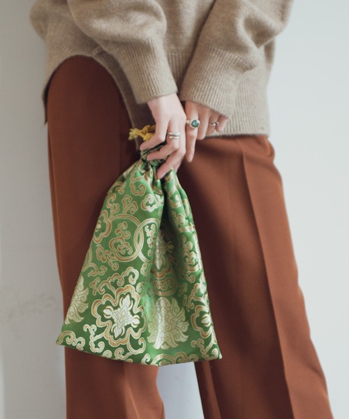 Aunt Marie's（アントマリーズ）の「ジャガード巾着チャイナバッグ/ AUNT MARIE'S（ハンドバッグ・レディース・ベージュ/パープル/ネイビー/ブラウン/レッド/カーキ/ピンク/イエロー/オレンジ/ブルー/グリーン・FREE）」の5枚目の写真