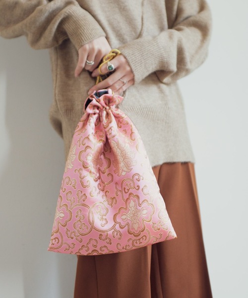 Aunt Marie's（アントマリーズ）の「ジャガード巾着チャイナバッグ/ AUNT MARIE'S（ハンドバッグ・レディース・ベージュ/パープル/ネイビー/ブラウン/レッド/カーキ/ピンク/イエロー/オレンジ/ブルー/グリーン・FREE）」の12枚目の写真