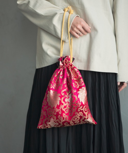 Aunt Marie's（アントマリーズ）の「ジャガード巾着チャイナバッグ/ AUNT MARIE'S（ハンドバッグ・レディース・ベージュ/パープル/ネイビー/ブラウン/レッド/カーキ/ピンク/イエロー/オレンジ/ブルー/グリーン・FREE）」の13枚目の写真