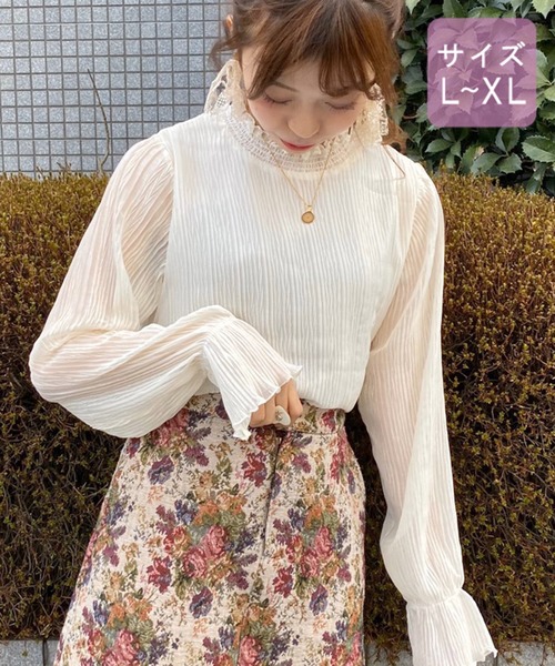 apres jour（アプレジュール）の「【大きいサイズ】プリーツシフォンハイネックブラウス【ZOZOTOWN限定アイテム】（シャツ/ブラウス・レディース・オフホワイト/アイボリー/ブラック・X-LARGE）」の2枚目の写真