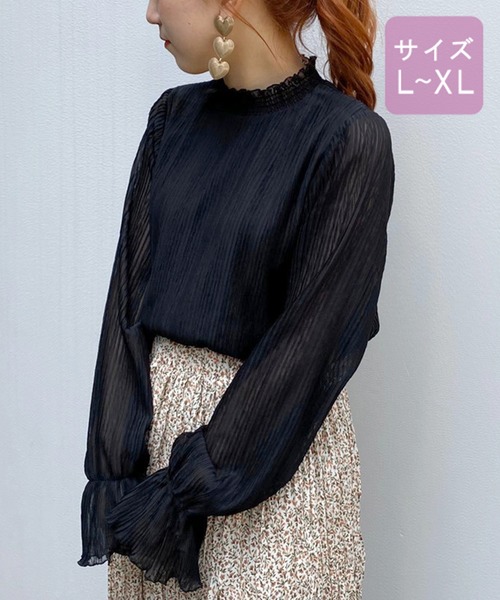 apres jour（アプレジュール）の「【大きいサイズ】プリーツシフォンハイネックブラウス【ZOZOTOWN限定アイテム】（シャツ/ブラウス・レディース・オフホワイト/アイボリー/ブラック・X-LARGE）」の3枚目の写真