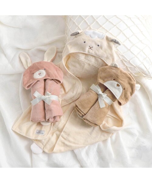 apres les cours（アプレレクール）の「■ベビーアニマルバスポンチョ（おくるみ・キッズ・アイボリー/ピンク/ベージュ・FREE）」の5枚目の写真