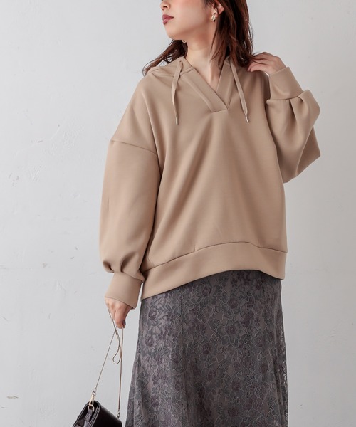 natural couture（ナチュラルクチュール）の「ダンボールニットコクーンパーカー（パーカー・レディース・ブラック/ベージュ/カーキ/ブルー/グレイッシュベージュ・FREE）」の12枚目の写真