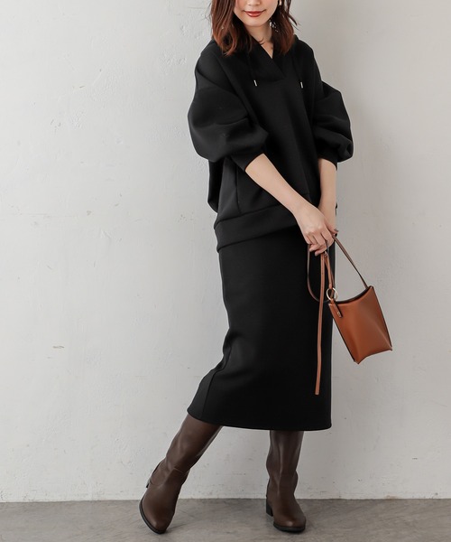 natural couture（ナチュラルクチュール）の「ダンボールニットコクーンパーカー（パーカー・レディース・ブラック/ベージュ/カーキ/ブルー/グレイッシュベージュ・FREE）」の11枚目の写真