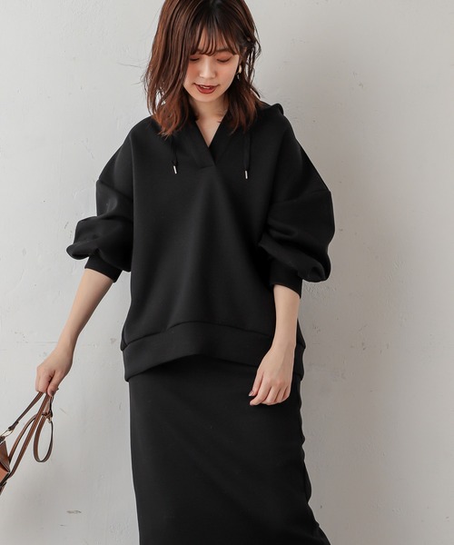 natural couture（ナチュラルクチュール）の「ダンボールニットコクーンパーカー（パーカー・レディース・ブラック/ベージュ/カーキ/ブルー/グレイッシュベージュ・FREE）」の9枚目の写真