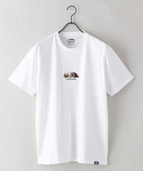 OUTDOOR PRODUCTS（アウトドアプロダクツ）の「【OUTDOOR PRODUCTS】ドライ機能付き（速乾機能）ＣＡＭＰモチーフワンポイント刺繍ビッグシルエットＴシャツ（Tシャツ/カットソー・メンズ・ホワイト/チャコールグレー/ブラック/ベージュ/オフホワイト/アイボリー/ピンク/ライトピンク/ブルー系その他・MEDIUM/LARGE/X-LARGE）」の2枚目の写真