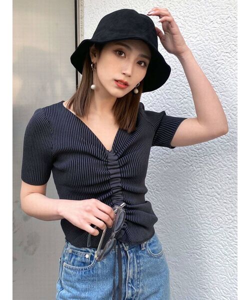 EMODA（エモダ）の「ドローストリングリブニット（ニット/セーター・レディース・ブラック/ブラウン/アイボリー/ミント・FREE）」の3枚目の写真