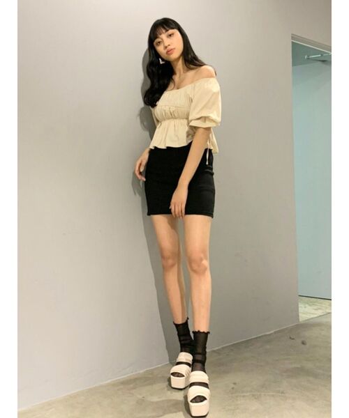 EMODA（エモダ）の「フィットカットリブスカート（スカート・レディース・ブラック/グレー/アイボリー/ミント・SMALL/MEDIUM）」の7枚目の写真