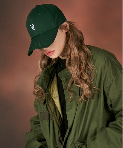 ◆VARZAR◆ Monogram Applique Overfit Washed Ball Cap Green VARZAR] Monogram Applique Over Fit Washing Ball Cap - KATZ
