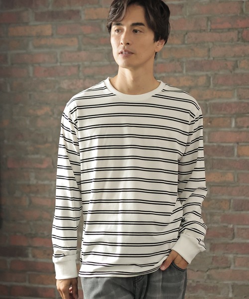 UNION STATION（ユニオンステーション）の「天竺ボーダーロングTシャツ（Tシャツ/カットソー・メンズ・ホワイト系その他/ブラック系その他・S/M/L）」の2枚目の写真